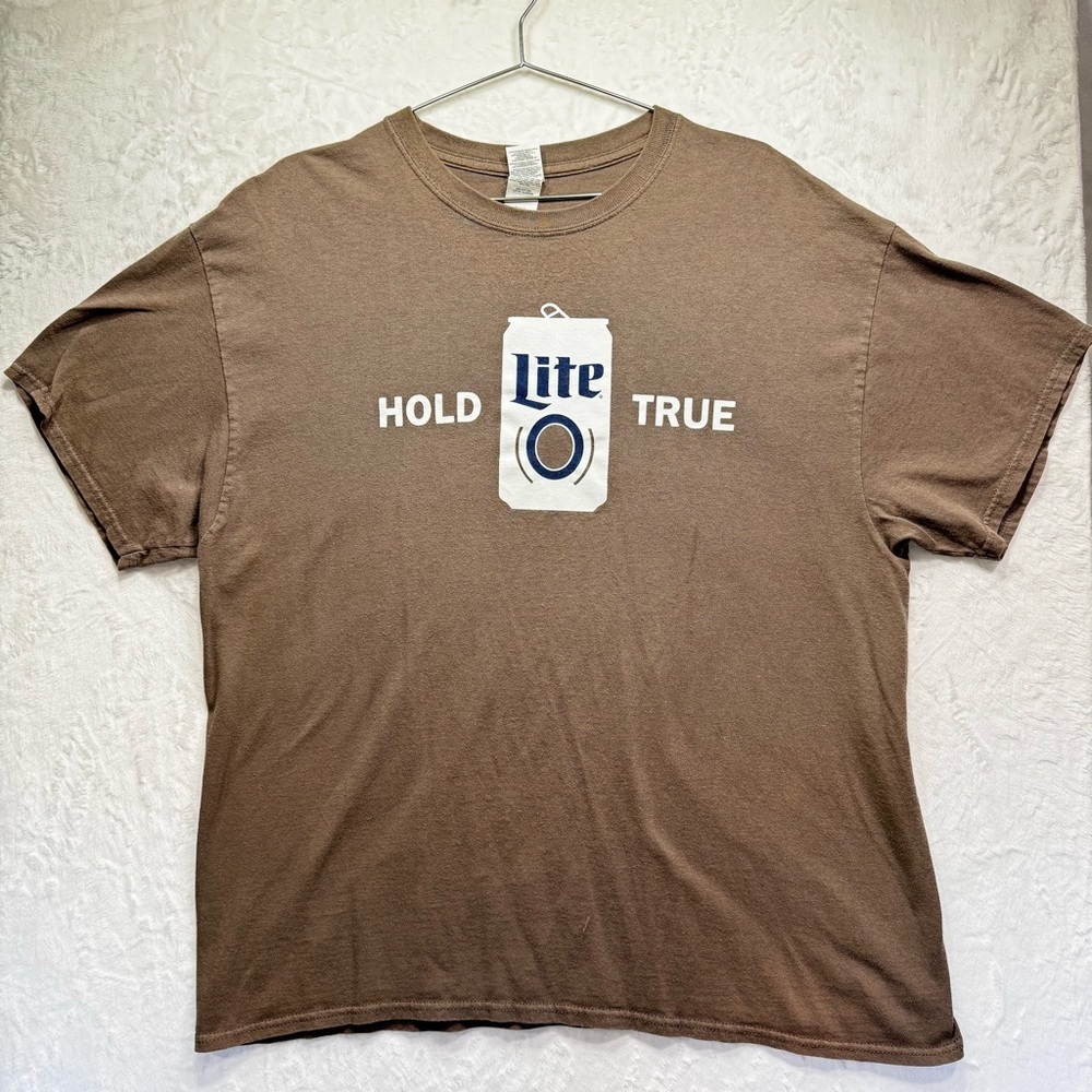Vintage Y2K Miller Lite Beer Tee Gildan Brown Grunge Distressed Party Size XL